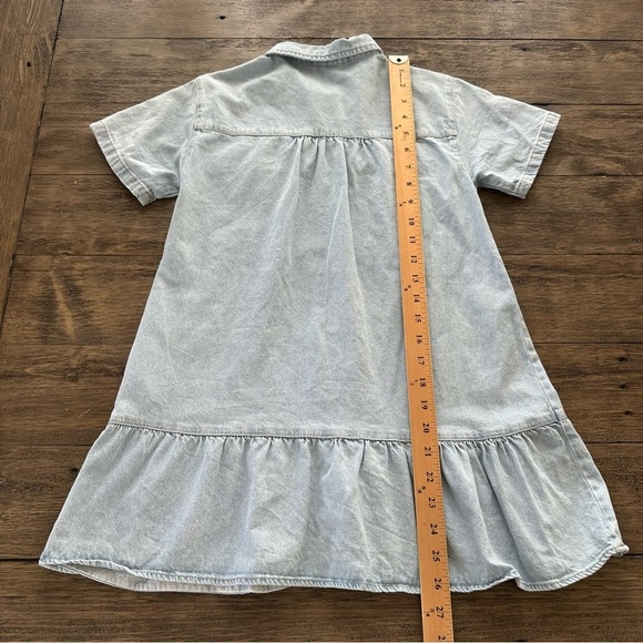 Zara Girls size 9 Light Wash Western Denim Dress Snap Up Ruffle Short Sleeve - Picture 5 of 6